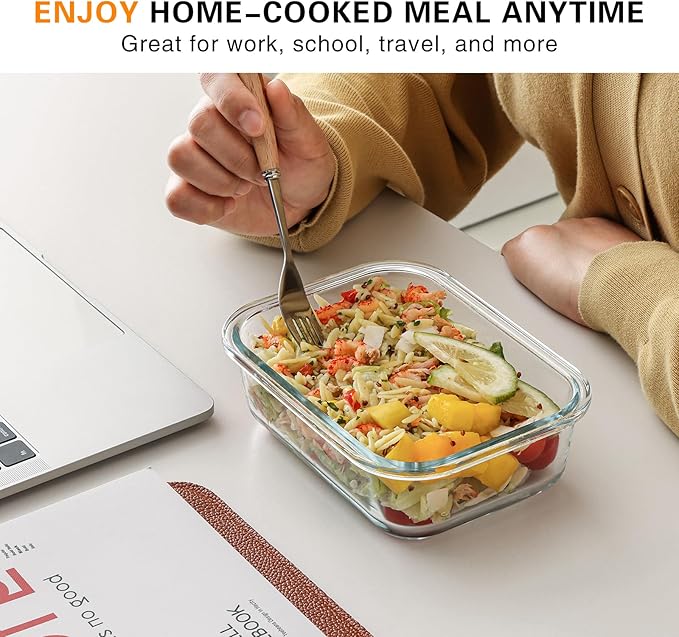 10 Pack 22 Oz Glass Meal Prep Containers with Lids, Reusable Glass Food Storage Containers with Lids, Leak Proof, Microwave, Oven, Freezer and Dishwasher Safe (Gray)