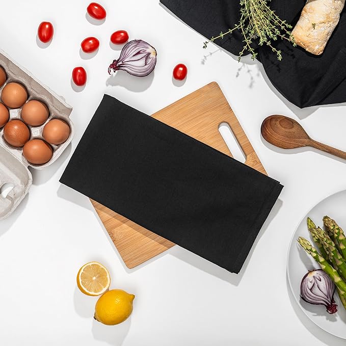 Black Flour Sack Tea Towels - 100% Cotton, 27"x27", 5 Pack, Highly Absorbent Dish Towels - Versatile Use for Baking - Customize with Embroidery, Printing or Sublimation