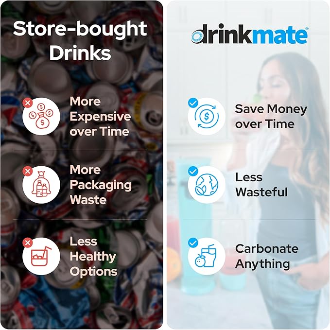 Drinkmate OmniFizz Sparkling Water and Soda Maker, Carbonates Any Drink, ULTIMATE BUNDLE - Includes three 60L CO2 Cylinders, Two Carbonation Bottles, and Fizz Infuser (Arctic Blue)