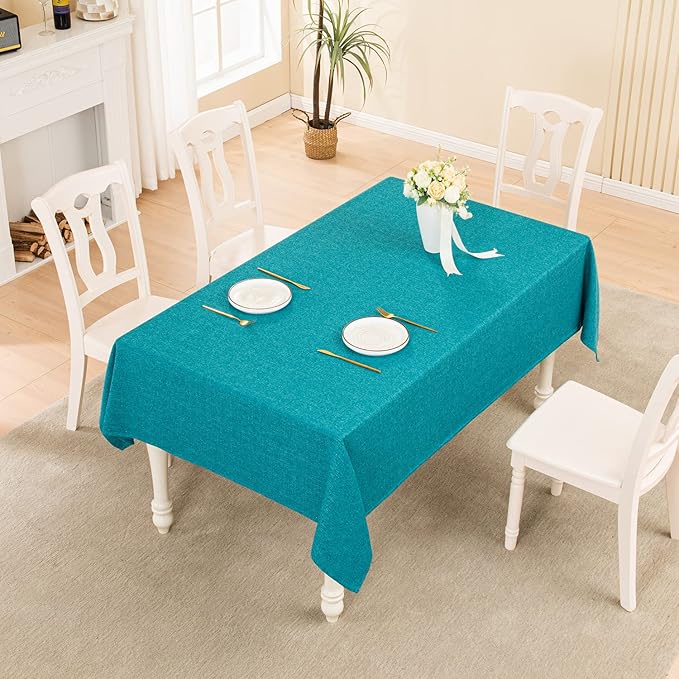 BALCONY & FALCON Rectangle Tablecloth Washable Wrinkle Resistant and Water Proof Table Cloth Decorative Linen Fabric Tablecloths for Dining Parties Kitchen Wedding and Outdoor Use (Lake Blue, 55x95)