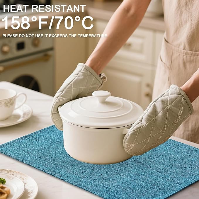 Homaxy Cloths Placemats for Dining Table Set of 8, Heat Resistant Washable Cotton Linen Blend Table Mats, Easy to Clean Place Mats for Indoor Outdoor Party Kitchen Decoration, 13" x 19", Teal