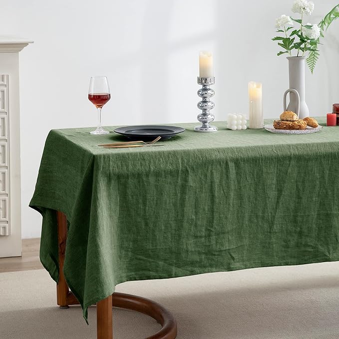 EVERLY 100% Pure Linen Rectangle Tablecloths 60x120Inches for Dining,Buffet Parties,Picnic,Events,Weddings and Restaurants,Decorative Halloween,Thanksgiving Machine Washable Tablecloths-Green