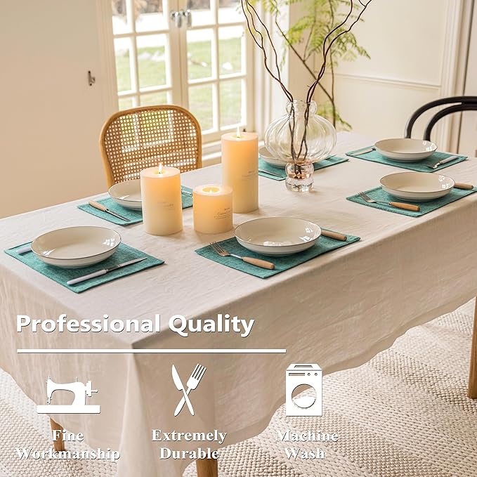 Home Brilliant Teal Placemats Set of 8 Heat Resistant Dining Table Place Mats for Kitchen Table Washable Cloth Placemat, 13 x 19 inches, Peacock