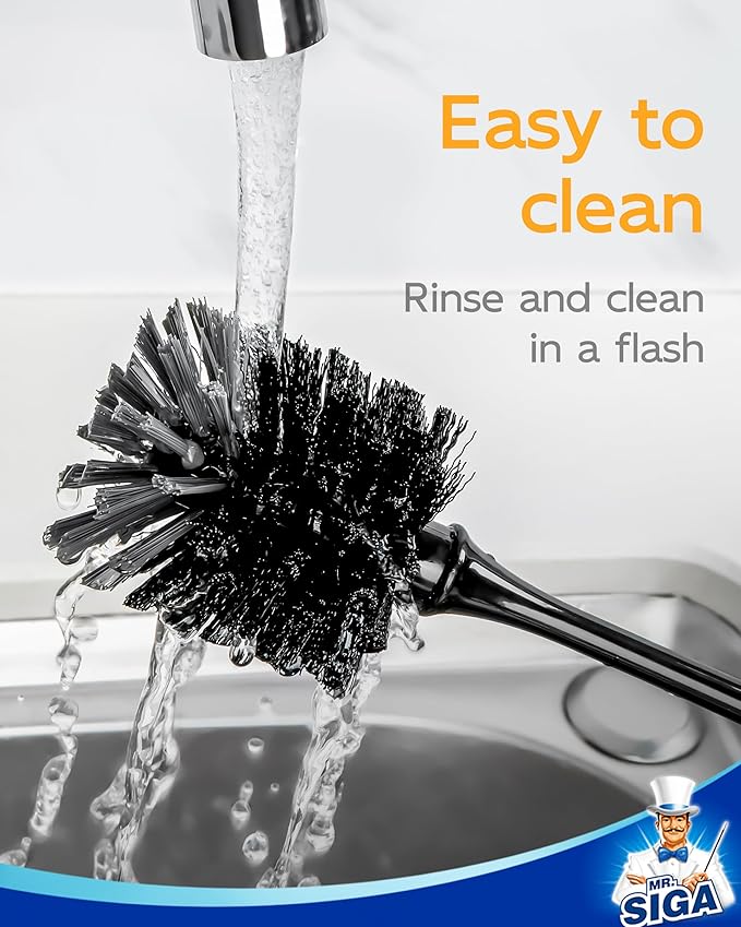 MR.SIGA Water Bottle Brush, Long Handle Bottle Brush for Water Glasses, Baby Bottles, Sports Bottles Cleaning, Black, 2 Pack