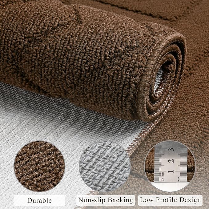 hicorfe Kitchen Rugs and Mats Sets,Super Absorbent Polypropylene Non-Slip Rug,Soft Comfort Floor Mat,Washable for Kitchen,Hallway,Office,Sink,Laundry(24" x 71",Dark Brown)