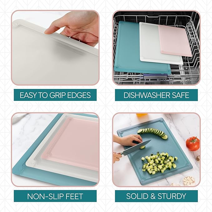 COOK WITH COLOR Extra Large Cutting Board Set, Jumbo-Sized Boards with Rubber Border for Enhanced Cooking Experience, 3-Piece, Teal