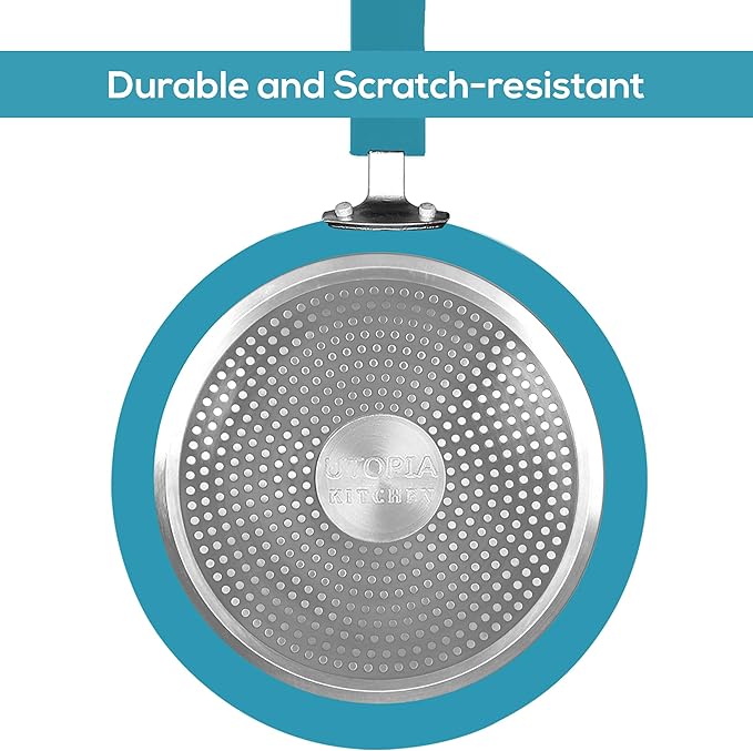 Utopia Kitchen Nonstick Cookware 3 Piece Set, Non-Stick Frying Pans with Induction Bottom, 8, 9.5 & 11 Inches Frying Pans with Bakelite Handles, PFOA Free, Turquoise & Black