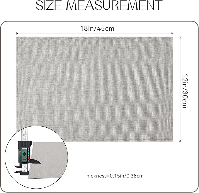 Romanstile Cloth Placemats Set of 8-12 x 18 Inch, Heat Resistant Double Layered Thickened Burlap Place Mats, Washable Linen Farmhouse Table Mats for Kitchen/Dining/Party/Outdoor, Light Grey