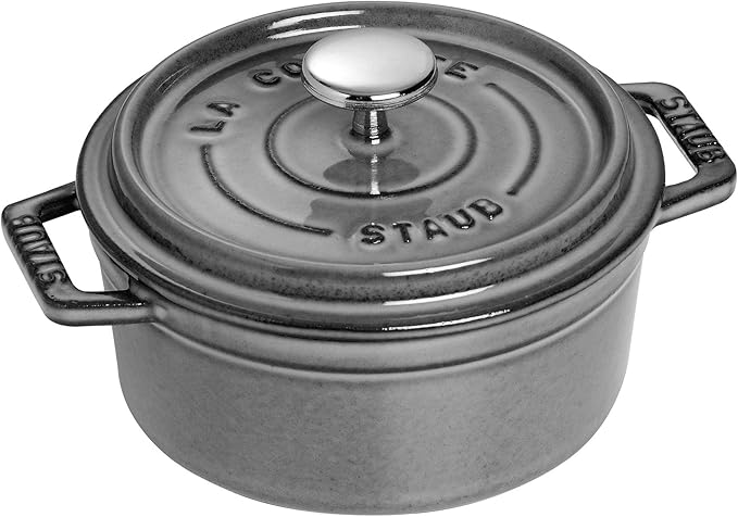 Staub Cast Iron 0.5-qt Round Cocotte - Graphite Grey, Made in France