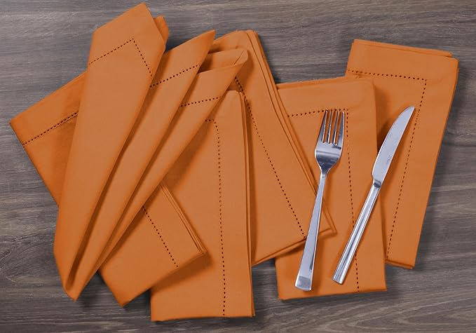 Bedding Craft Cotton Cloth Dinner Napkins Set of 12 – 18x18 Desert Sun with Frayed Fringe – Machine Washable Fabric Napkins for Weddings, Baby Showers, Parties & Everyday Dining