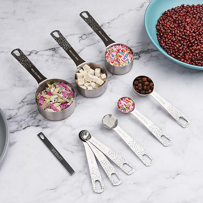 Smithcraft Measuring Cups and Spoons Set 14, 18/8 Stainless Steel Measuring Cups and spoons for Baking & Kitchen, Metal Metric&US 5 Measure Cups and 6 Spoon &Leveler&Measure Equivalents for Dry&Liquid