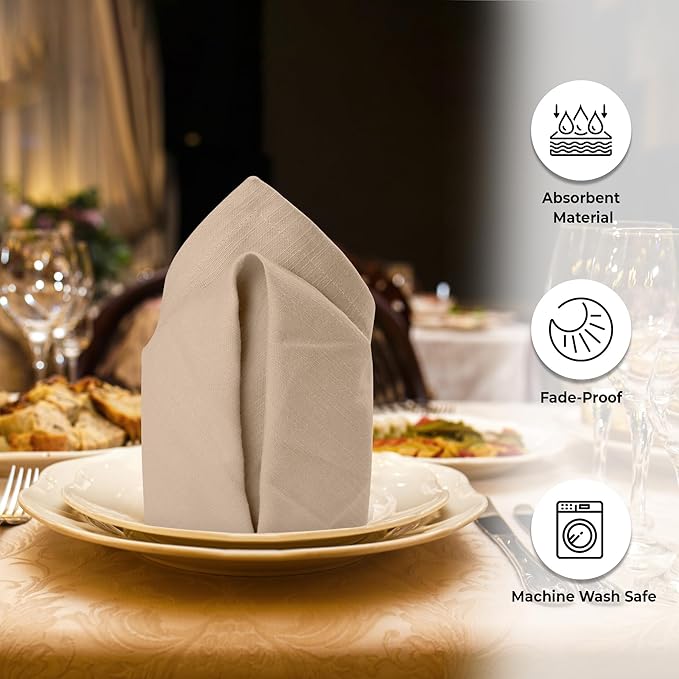 Urban Villa Dinner Napkins Solid Taupe Color Cloth Napkins (Set of 12) Oversized 20x20 Inches 100% Cotton Slub Premium Quality Soft Durable Mitered Corners Reusable Washable Everyday Use Napkins