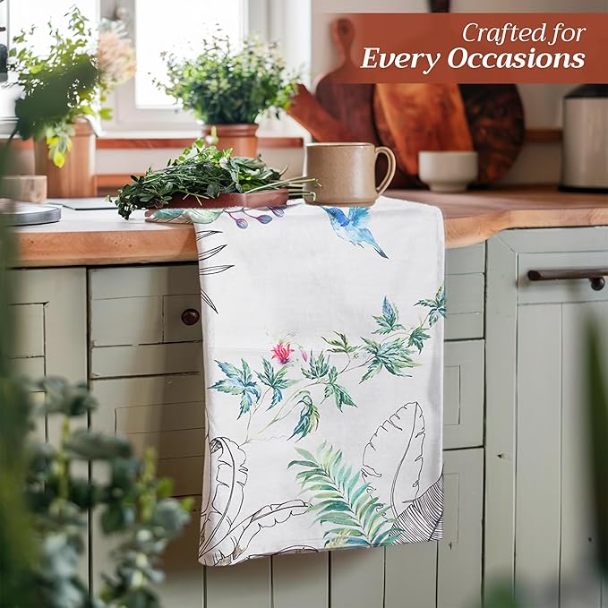 Maison d' Hermine Kitchen Towels Set of 3 100% Cotton 27.50" x 20" Reusable Cloth Tea Dish Towels Absorbent with Hanging Loop for Kitchen, Home, Dining, Cocktail Parties Spring/Summer (Tropiques)