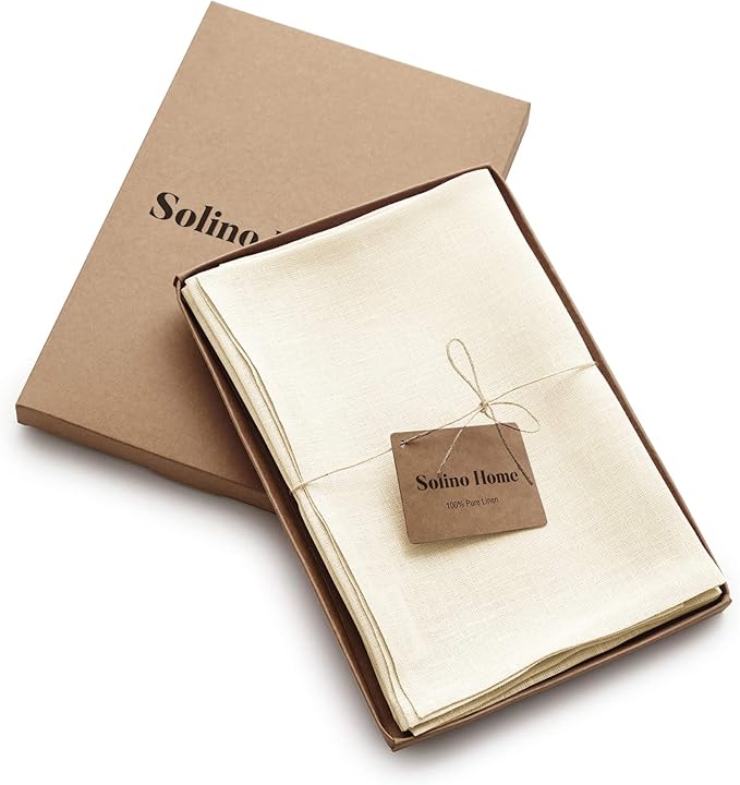 Solino Home Ivory Linen Napkins Set of 4-100% Pure Linen Cloth Washable Dinner Napkins 20 x 20 Inch for Fall, Autumn, Thanksgiving, Christmas, Holiday - Fete