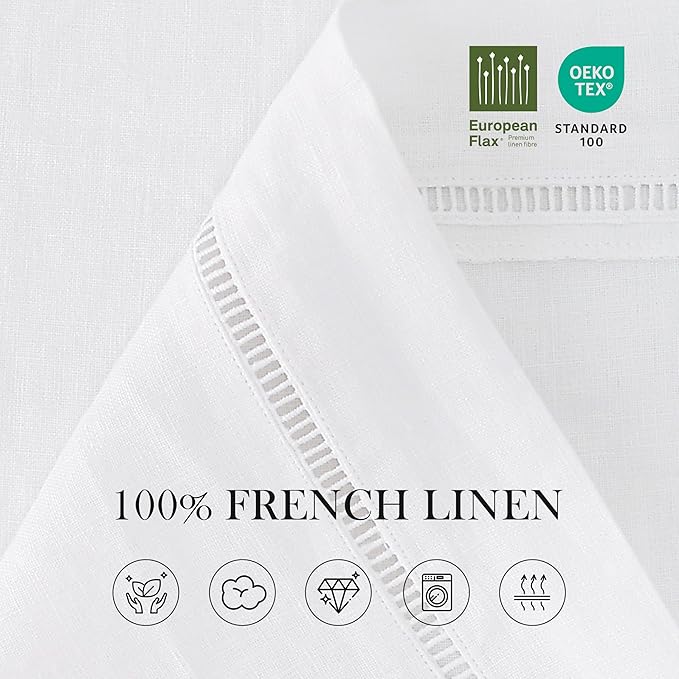 Linen World Hemstitch Linen Tablecloth, French Linen White Tablecloth 108" x 60" Inch, Washable Rectangular Table Cloth for Dining, Outdoor, Weddings and Restaurants, Decorative Valentine Easter