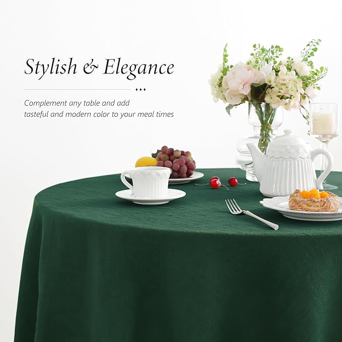 Linen World Green Linen Tablecloth - 100% French Linen Round Tablecloth 90" Inch, Washable Natural Table Cloth for Dining, Outdoor, Weddings and Restaurants, Decorative Thanksgiving Christmas