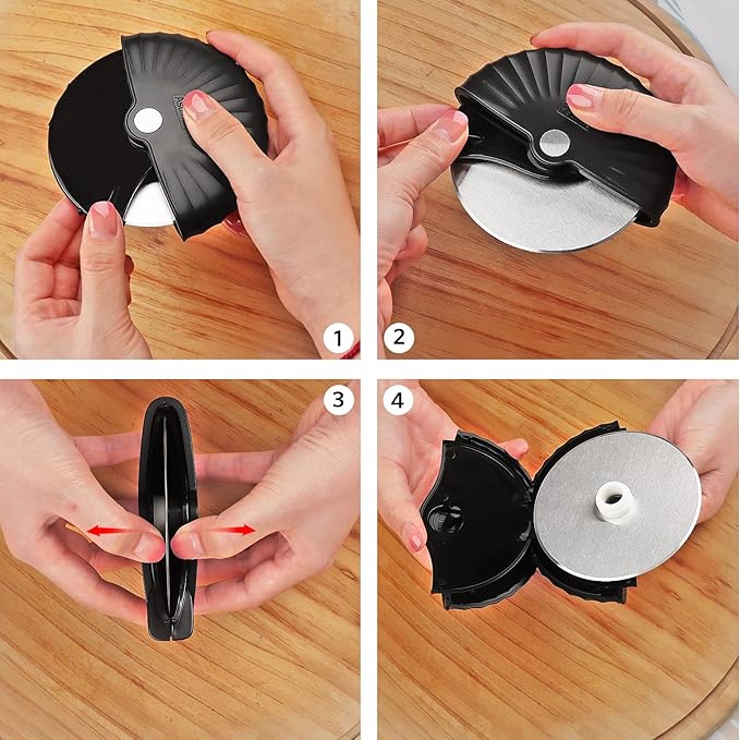 Pizza Cutter Wheel with Protective Blade Cover, Detachable and Dishwasher Safe, Black