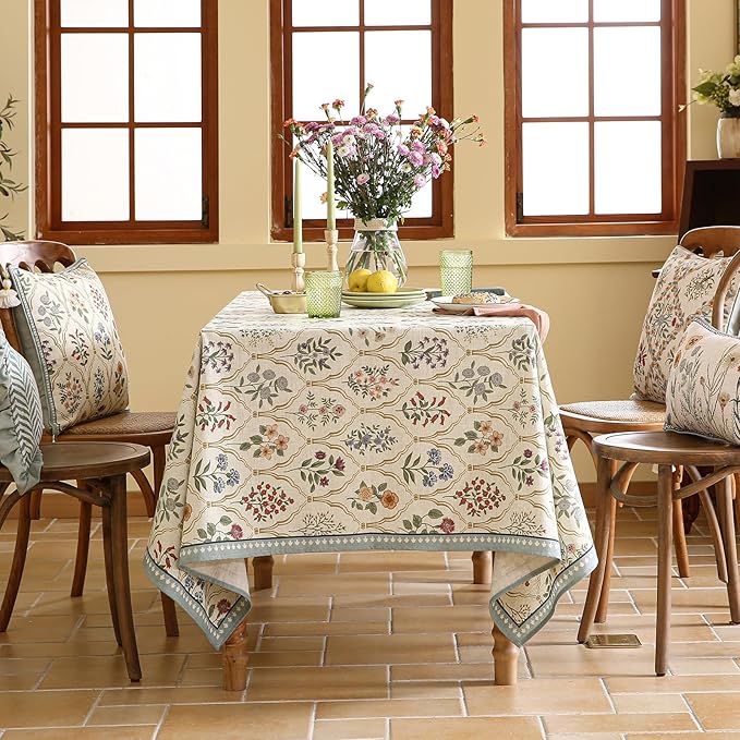 Floral Tablecloth for Rectangular Tables,Linen Table Cloth with Colorful Flowers Pattern,Heavy Durable Table Cover for Dining Thanksgiving Kitchen Decor Party Banquet Christmas,55"*87"