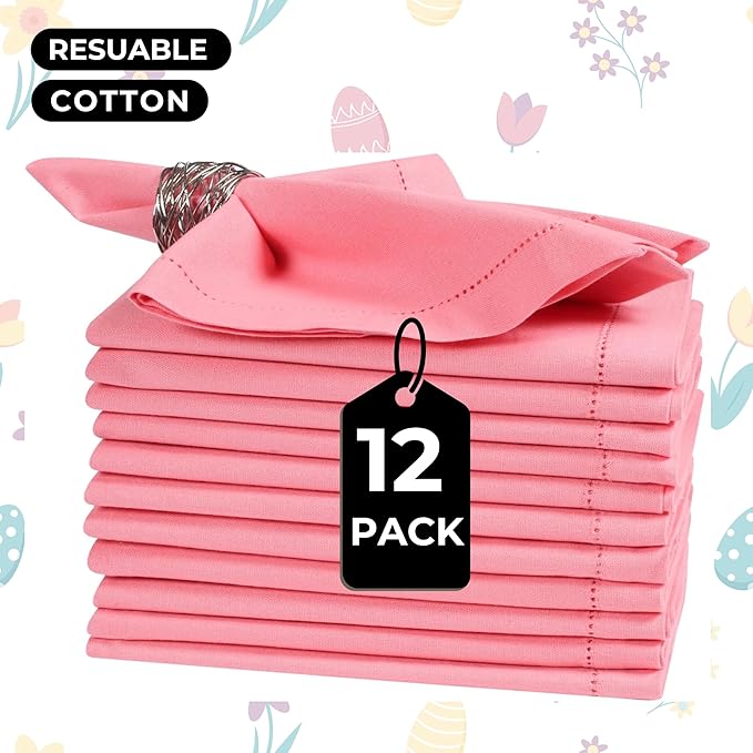 Peach Cloth Napkins Set of 12, 18x18 Inch, Absorbent Cotton Blend Washable and Reusable Dinner Napkins for Table, Thanksgiving, Christmas, Wedding, Restaurant, Kitchen & Everyday Use