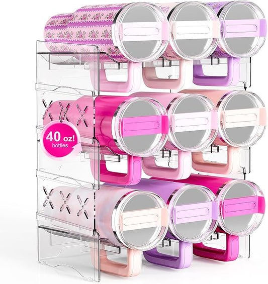 JYPS Water Bottle Tumbler Organizer, Stackable Stanley 40oz with Handle Cup Organizer, Large Water Bottle Holder Stanley Cup Accessories for Cabinet Pantry Kitchen Organizers and Storage(9-Bottle)