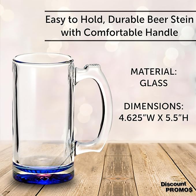 12 Libbey Beer Mugs Set, 12 oz. - Groomsmen Glassware - Blue