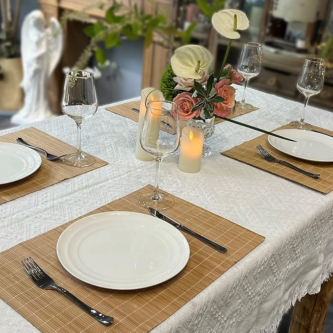 ANDSTAR Bamboo Placemats Set of 6 Non-Slip - 12x18 Inch Waterproof Table Mats for Dining, Eco-Friendly Reusable Dishwasher Safe Kitchen Decor, Thick Heat Resistant Home Accessories (Brown)