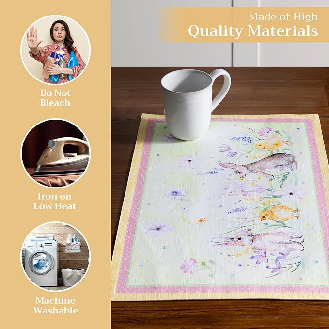 Maison d' Hermine Placemats Set of 4 100% Cotton Washable Cloth Place Mats, Reusable Table Mats for Kitchen Dining Decoration, Party, Wedding, Restaurant Spring/Summer (Easter Zest, 13" x 19")
