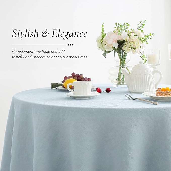 Linen World Blue Linen Tablecloth - 100% French Linen Round Tablecloth 60" Inch, Washable Natural Tablecloth for Dining, Outdoor, Weddings and Restaurants, Decorative Valentine Easter - Mist Blue
