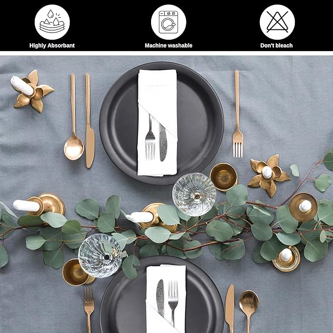 Bedding Craft Cotton Cloth Dinner Napkins Set of 12 – 18x18 White with Hemstitched Mitered Corners – Machine Washable Fabric Napkins for Weddings, Dinner Parties & Table Decorations