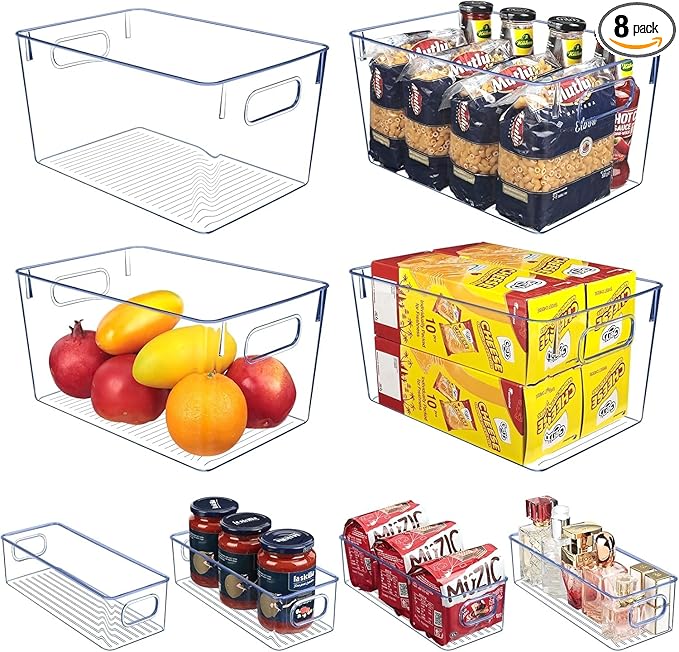 Set of 8 pantry organizers and storage, Clear Plastic Storage Bins for Kitchen Organization, Freeze Storage, Home Edit Containers