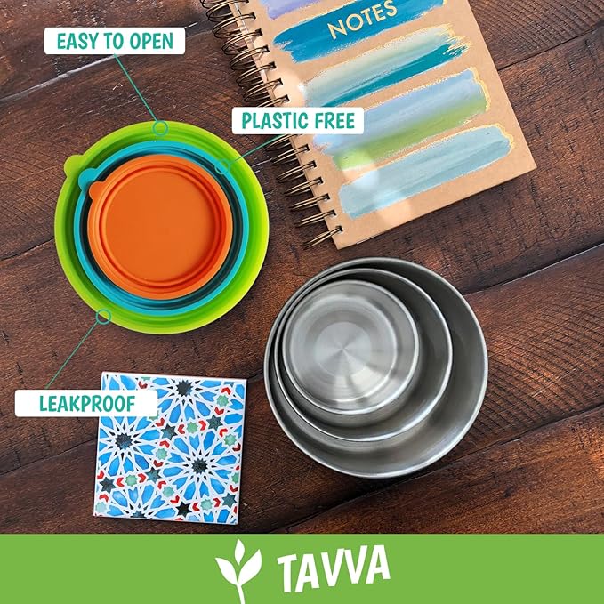 TAVVA 4 X 7 oz Stainless Steel Snack Containers with Lids - Leakproof w/Silicone Lids - BPA Free - Dishwasher & Freezer Safe - Portable & Reusable - Stainless Steel Storage Food Snack Containers