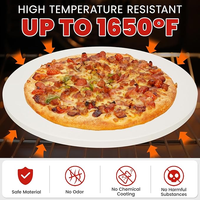 GOOD GAIN Pizza Stone for Oven Grill - Cordierite Baking Stone for Bread, Pies | 15'' Round Oven Stones for Cooking | Indoor,Outdoor | Durable, Heat Shock Resistant (White)