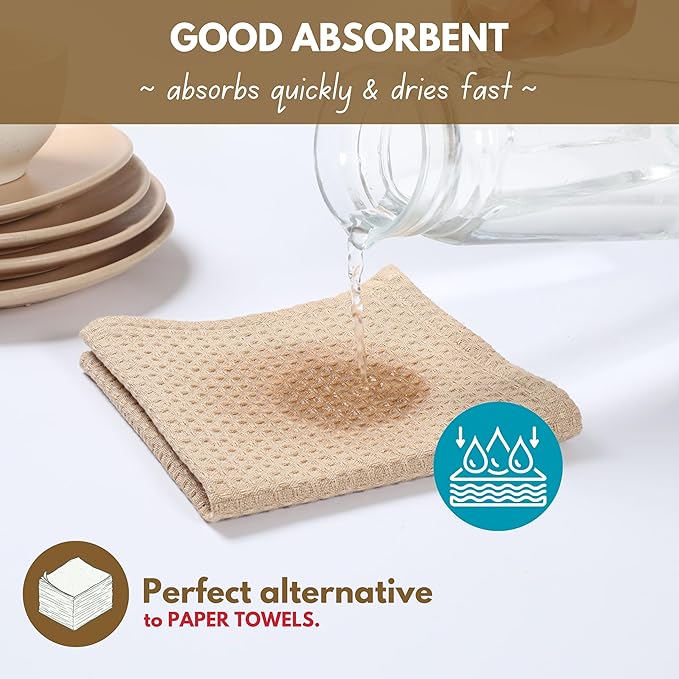 Native Fab 8 Piece Kitchen Towels & Dish Cloth Set - Absorbent, Durable, Quick Drying Towel for Cleaning, Cooking, Baking - Ideal for Home, Cafes & Daily Use, Machine Washable & Reusable - Beige