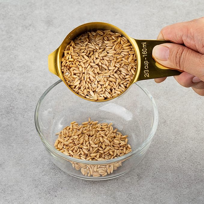 Set of 7 Heavy Duty Measuring Cups, 18/8 Stainless Steel with Ring Connector, Gold