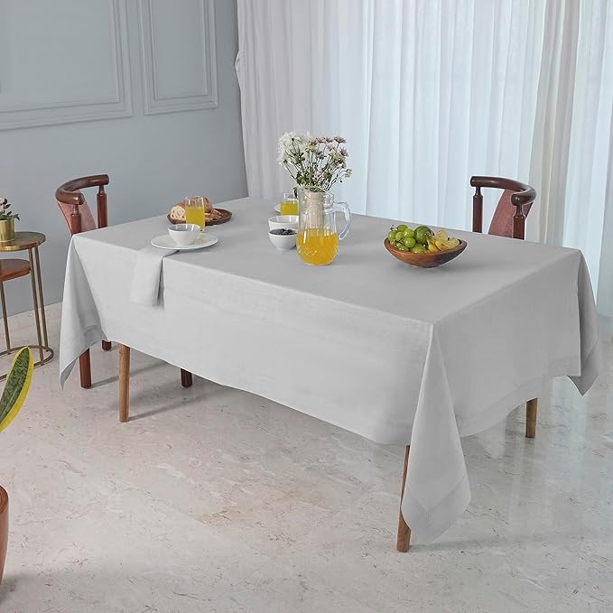 D'Moksha Homes Linen Tablecloth 60 x 108 Inch - 100% Pure Linen Silver Grey Tablecloth for Rectangle Tables - Machine Washable Table Cloth for Fall, Autumn and Halloween