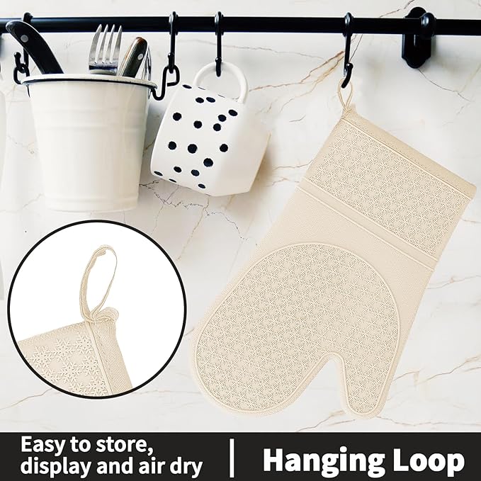 Hovico Silicone Oven Mitts, Heat Resistant 500F Kitchen Mitts 2PCS, 11.6" BPA-Free Soft Baking Gloves, Non-Slip Grip Oven Gloves with Soft Cotton Lining for Kitchen Cooking Baking BBQ - Milkshake