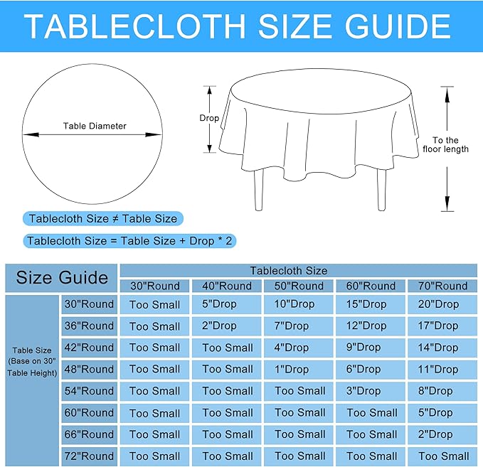 Hiasan Round Linen Tablecloth 50 Inch - Wrinkle and Stain Resistant Washable Polyester Fabric Table Cloth for Dining Room Kitchen Party, Black