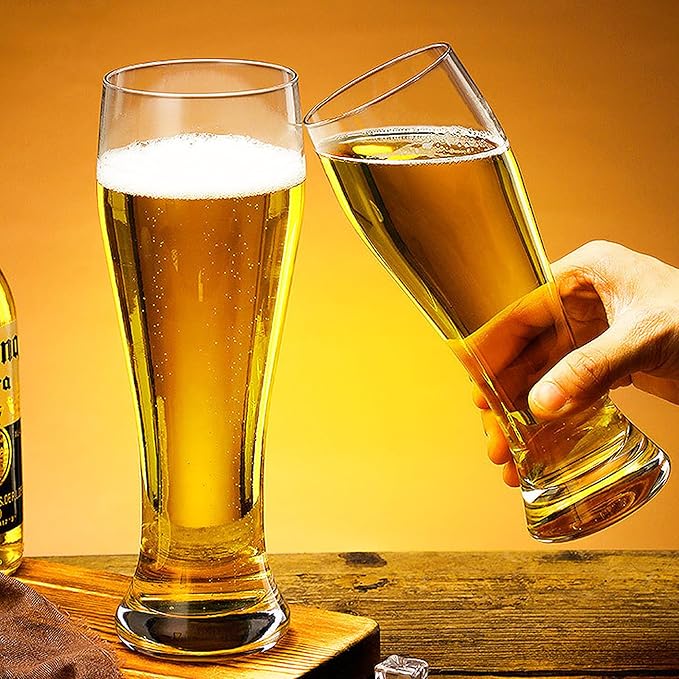 100% Hand Blown Artistry Pilsner Beer Glasses 18.5 oz Capacity Ultra-Thin Craft Lead-Free for Beer Drinking Bliss Bar Glassware creative base Beer Glasses 4pack