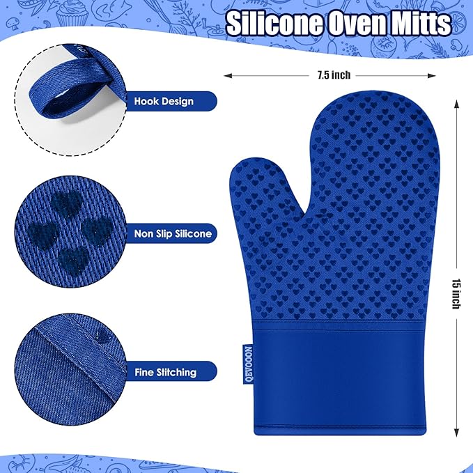 Dish Towels and Dishcloths with Oven Mitts Sets- 100% Cotton Tea Towels for Kitchen- 500 F Heat Resistant Oven Mittens 7.5"x12", Durable Dish Cloths 11.8"x11.8", Absorbent Dish Towels 13.5"x24"