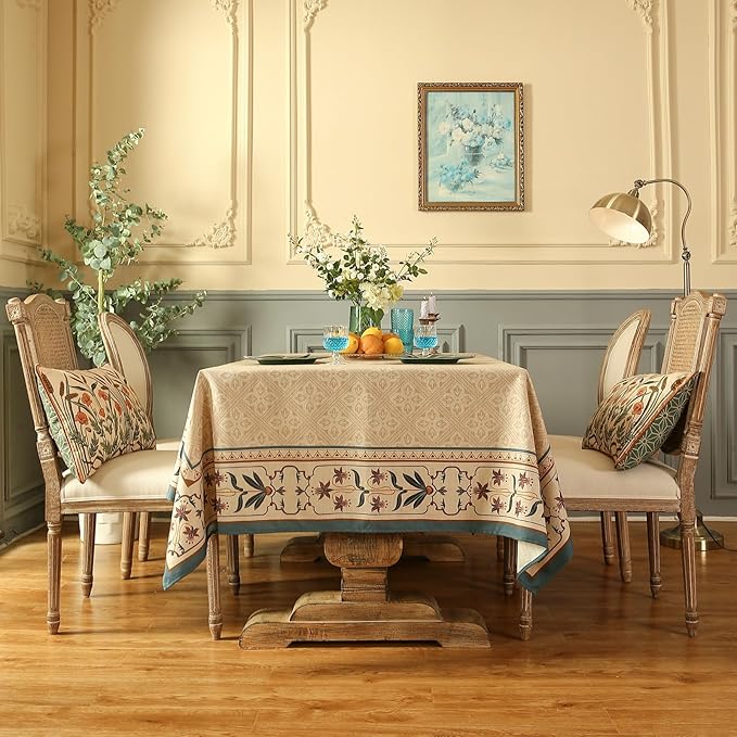 patdrea French Linen Tablecloth Soft Durable Floral Table Cloth Designer Kitchen Dining Tablecloth for Rectangular Tables for Parties Christmas 55"x 79"