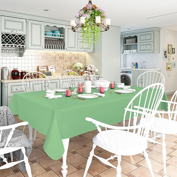 homing Rectangle Vinyl Tablecloth, Waterproof Spillproof Plastic Flannel Backed Table Cloth, Wipe Clean Table Cover for Dining, Buffet Parties and Camping (Sage Green, 60" x 84")