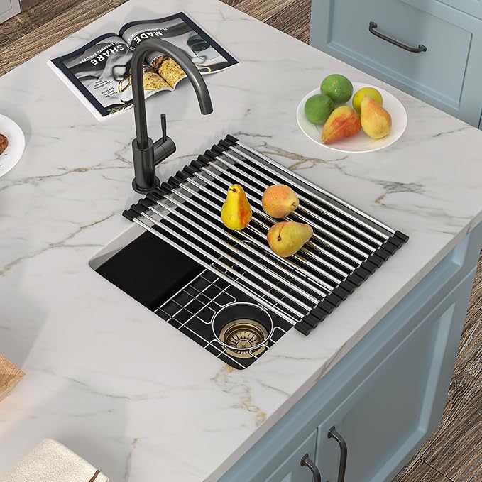 18"x16" Undermount Bar Prep Sink – Matte Black Granite Composite Quartz Classic Under Counter Single Bowl Sink Basin for Wet Bar, RV, Small Kitchen, Mobile Home