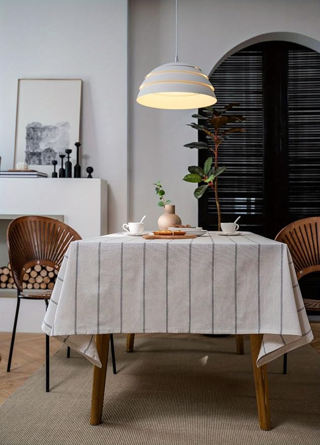 ArtBud Cotton Linen Table Cloths Boho Farmhouse Heavy Fabric Table Cover Burlap Striped Washable Table Top for Parties Coffee Kitchen Picnic Square, 55"×55"(4-6 Seats)