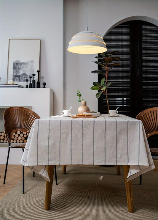 ArtBud Cotton Linen Table Cloths Boho Farmhouse Heavy Fabric Table Cover Burlap Striped Washable Table Top for Parties Coffee Kitchen Picnic Square, 55"×55"(4-6 Seats)