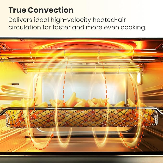 Retro Style Infrared Heating Air Fryer Toaster Oven, Extra Large Countertop Convection Oven 10-in-1 Combo, 6-Slice Toast, Enamel Baking Pan Easy Clean with Recipe Book, Almond Yellow Color