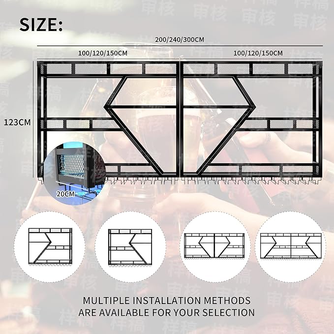 79 Inch Metal Wine Rack Wall Mounted with LED Light, Large Capacity Hanging Wine Bottles Display Shelf with Glasses Holder, for Home Bar Kitchen, Living Room
