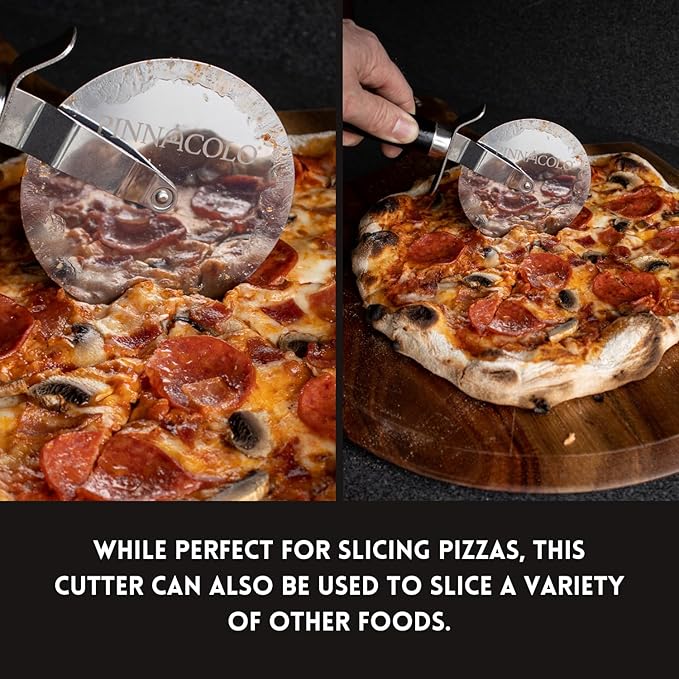 4 Inch Wheeled Pizza Cutter with Wood Handle - Sharp Stainless Steel Blade for Easy Slicing of Pizza, Bread, and Pastries