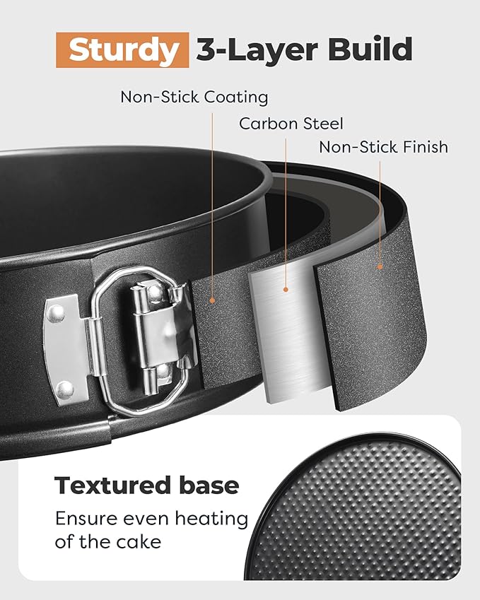 Kootek Cake Pan Set of 3, Nonstick Springform Pans with Removable Bottom, 4, 7, 9 Inch Round Cheesecake Baking Pans with 50 Pcs Parchment Paper Liners