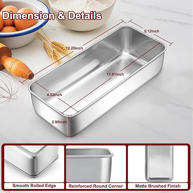 LIANYU 8 Pack Large 12x5 Inch Loaf Pans, Stainless Steel Bread Pans Set for Baking Sourdough Bread, Meatloaf, Cake, Brownies, Durable & Non Toxic Metal Bakeware, Dishwasher Safe
