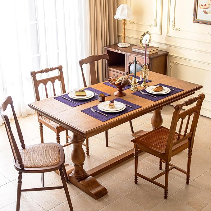 KXN Placemats Set of 6, Dual-Layer Thickened Faux Linen Table Mats, Heat Resistant & Wrinkle-Free, Machine Washable Cloth Place Mats for Kitchen Dining Indoor Outdoor (Purple)